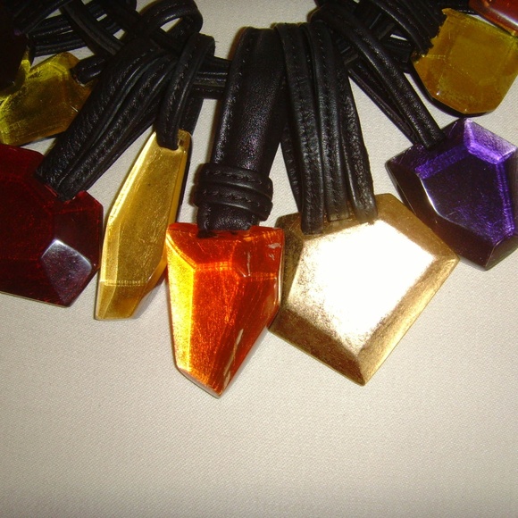 MONIES Leather and Multi-Colored Lucite Stone Statement Necklace - Picture 13 of 16